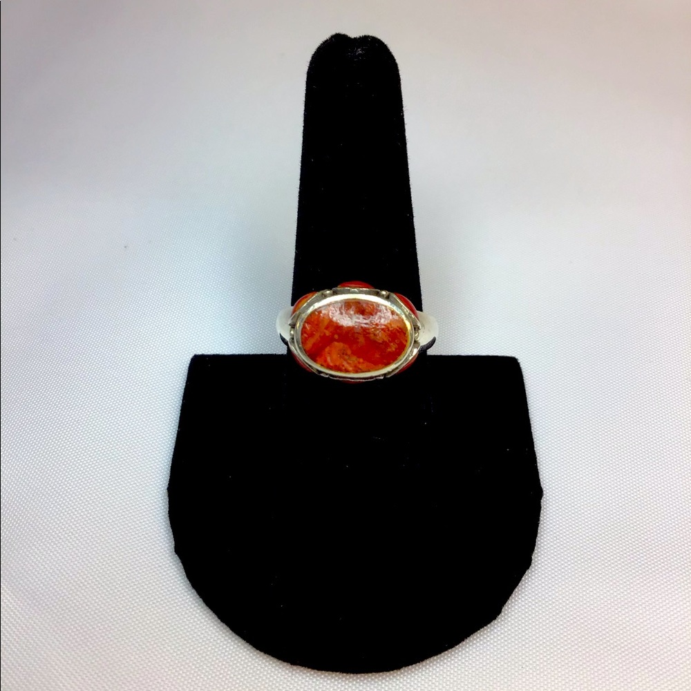 925 CFJ THAI RED JASPER ORNATE RING